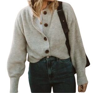Everlane The Cropped Alpaca Cardigan in Almond Size XS